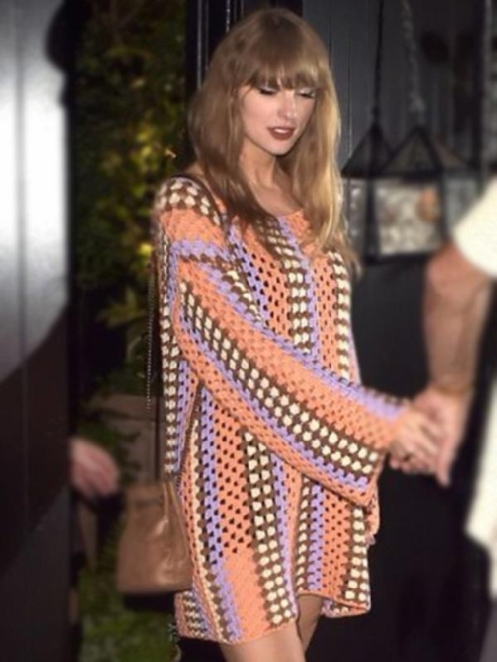 Crochet Open-Weave Sweater Tunic - Peach & Lilac as seen on Taylor Swift